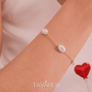 Pulseira com elo 1 mm, com madrepérolas, banho a ouro 18k