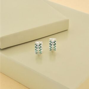 Brinco Argola Ramo de Flores Verde Esmeralda G | Banho de Prata