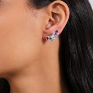 Ear Cuff Cristais Coloridos |Prata