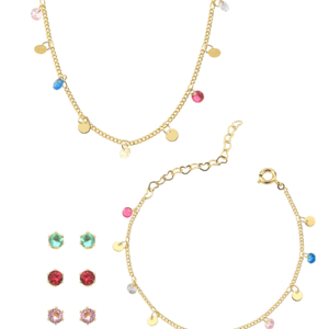 Look Trio, Chocker, Brincos e Pulseira - Banhado a ouro 18k